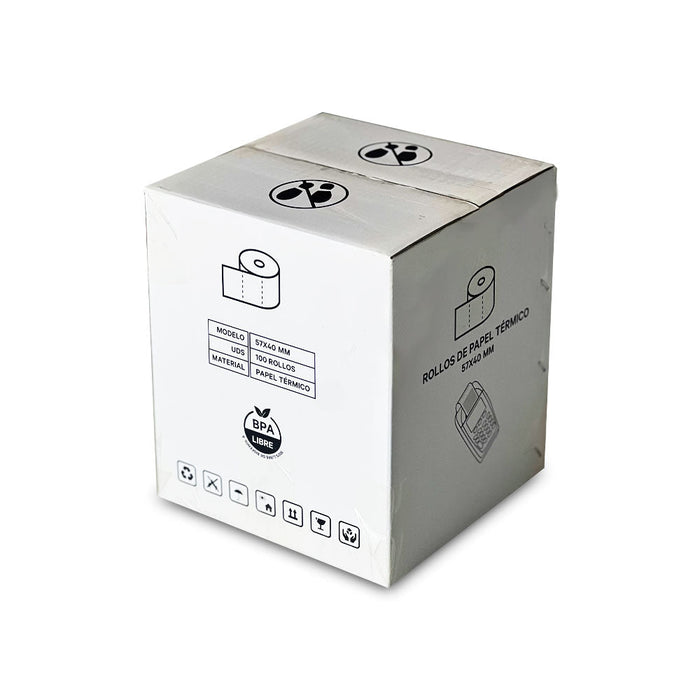 100 rollos papel térmico para datafonos 57 x 35  mm Sin Bisfenol