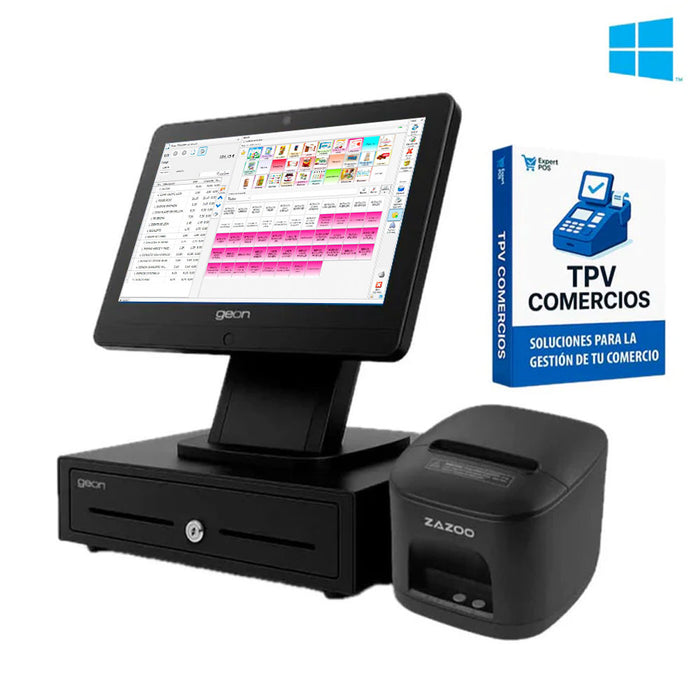 KIT TPV + EXPERT POS COMERCIOS Windows SUNPOS N97 | Intel N97 | 8GB RAM | 128GB | 15.6” | Cajón + Impresora