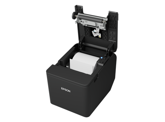 Epson TM-T20IV negra, cubierta de papel abierta