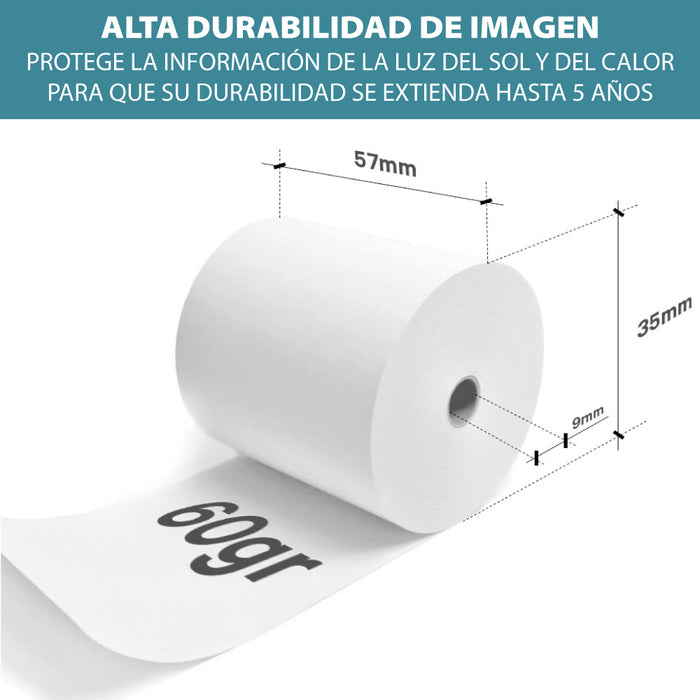 PAPEL TÉRMICO | 100 ROLLOS | 57 x 35 mm | Sin Bisfenol