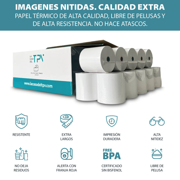 PAPEL TÉRMICO | 100 ROLLOS | 57 x 35 mm | Sin Bisfenol