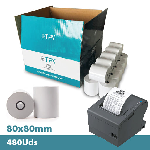 Caja 480 rollos papel térmico 80 x 80 x mm Sin Bisfenol