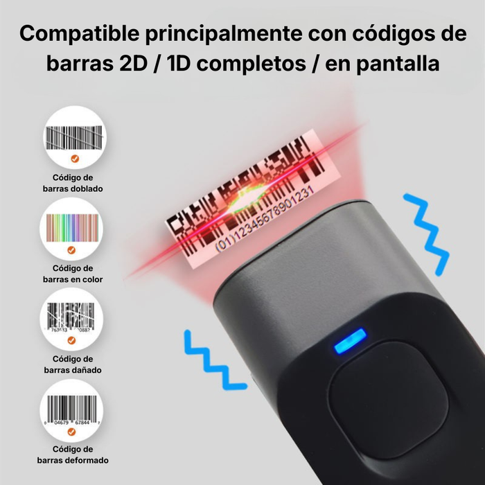Lector de Códigos de Barras ZAZOO 1055W | Inalámbrico 1D/2D | 2.4G + Bluetooth | Batería 2000mAh