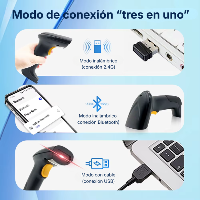 Lector de Códigos de Barras ZAZOO 710DB + Base | Inalámbrico 1D/2D | 2.4G + Bluetooth | 2000mAh