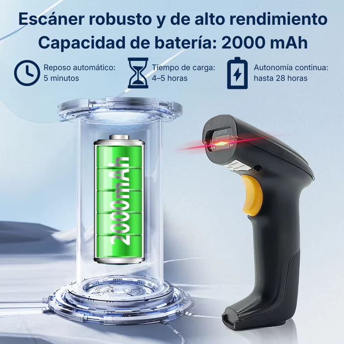 Lector de Códigos de Barras ZAZOO 710DB + Base | Inalámbrico 1D/2D | 2.4G + Bluetooth | 2000mAh