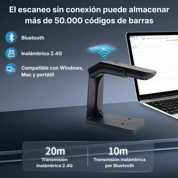 Lector de Códigos de Barras ZAZOO 1055W | Inalámbrico 1D/2D | 2.4G + Bluetooth | Batería 2000mAh