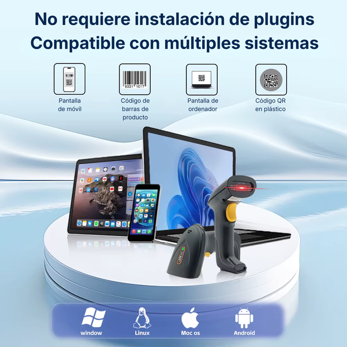 Lector de Códigos de Barras ZAZOO 710DB + Base | Inalámbrico 1D/2D | 2.4G + Bluetooth | 2000mAh