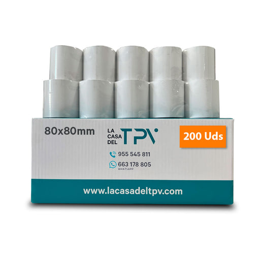 Caja 200 rollos papel térmico 80 x 80 x mm Sin Bisfenol