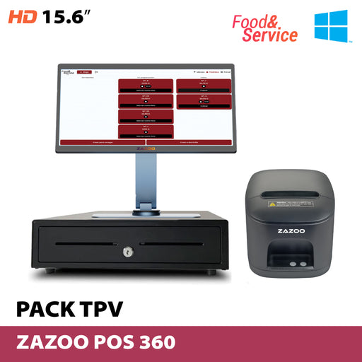 Pack ZAZOO: ZAZOO 360/Impresora térmica de tickets/Cajón portamonedas automático · Food&Service