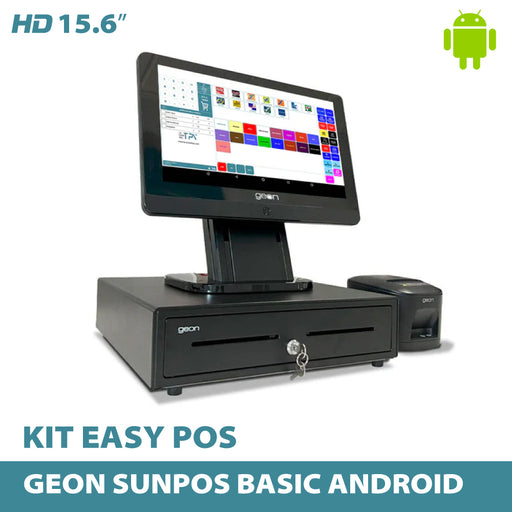 KIT TPV + EASY POS Android GEON SUNPOS | Quad-Core RK3568 | 4GB RAM | 32GB | 15.6" | GMS | Cajón + Impresora