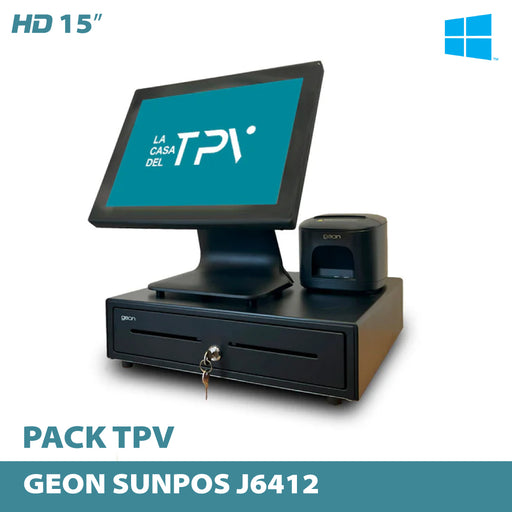 Pack TPV GEON SUNPOS J6412/8GB/128GB SSD/15" Windows