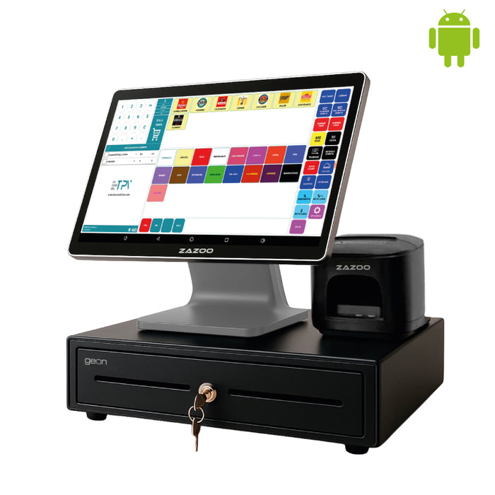 KIT TPV + EASY POS Android ZAZOO TC9 | Octa-Core | 8GB RAM | 128GB | 15.6” | GMS | Impresora + Cajón
