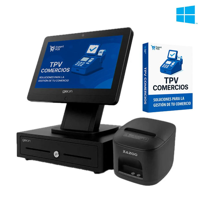 KIT TPV + EXPERT POS COMERCIOS Windows GEON SUNPOS N97 | Intel N97 | 8GB RAM | 128GB | 15.6” | Cajón + Impresora