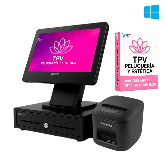 KIT TPV + EXPERT POS PELUQUERÍAS Windows GEON SUNPOS N97 | Intel N97 | 8GB RAM | 128GB | 15.6” | Cajón + Impresora
