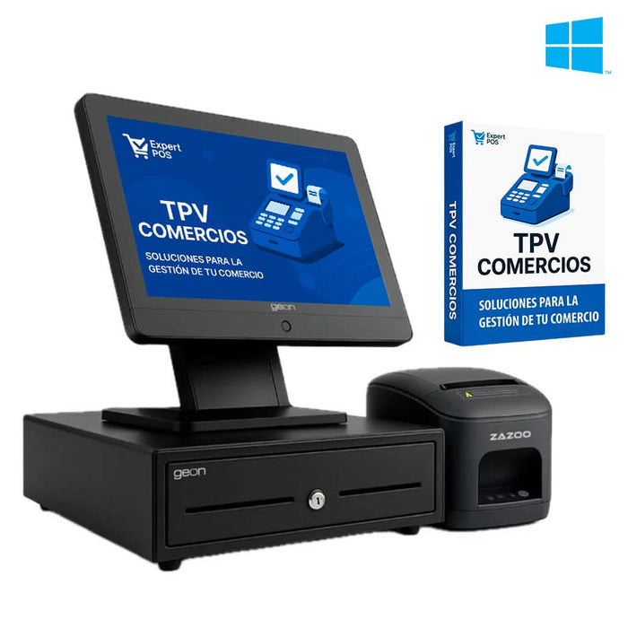 KIT TPV + EXPERT POS COMERCIO Windows GEON SUNPOS i3 | Intel i3-1215U | 8GB RAM | 128GB | 15.6” | Cajón + Impresora