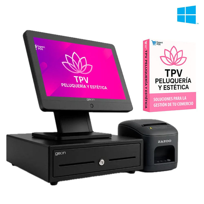 KIT TPV + EXPERT POS PELUQUERIA Windows GEON SUNPOS i3 | Intel i3-1215U | 8GB RAM | 128GB | 15.6” | Cajón + Impresora