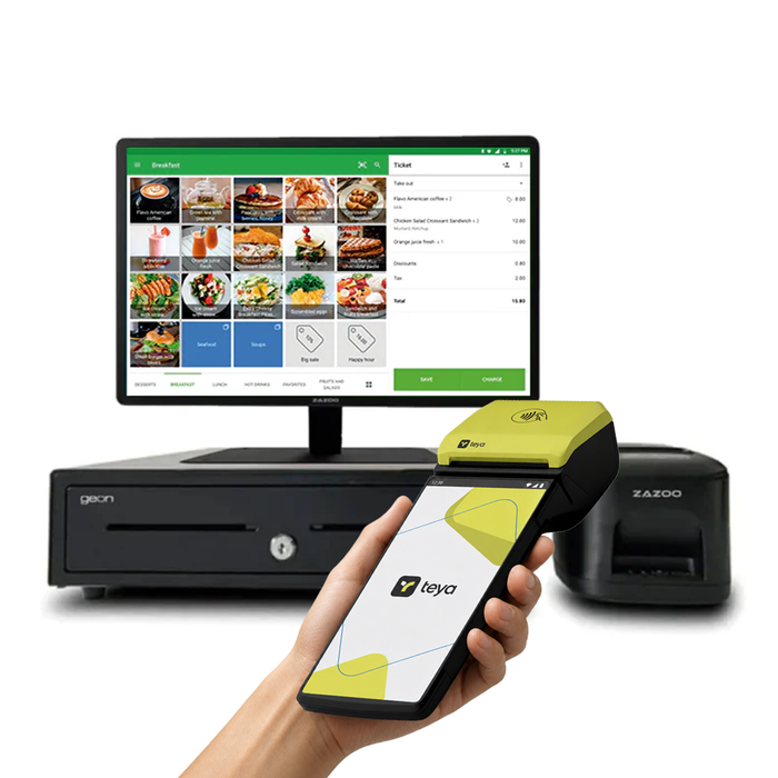 KIT TPV + LOYVERSE Android ZAZOO POS 360 | Hexa-Core RK3399 | 4GB RAM | 64GB | 15" | Cajón + Impresora