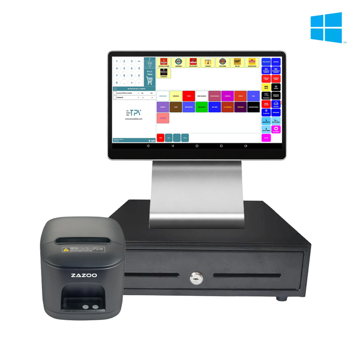 KIT TPV + EASY POS Windows LANDI Cx20SE Lite | Intel N97 | 8GB RAM | 256GB | 15" | Cajón + Impresora
