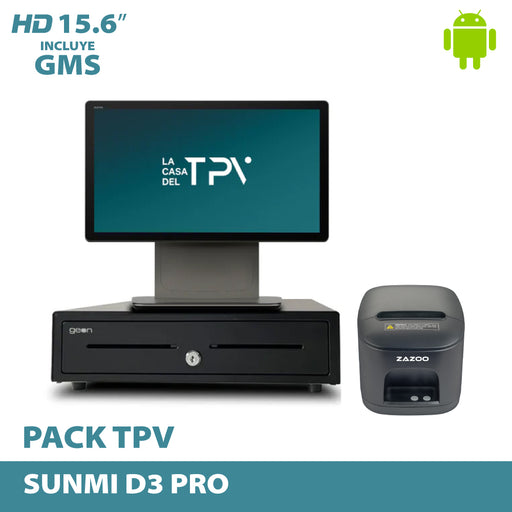 Pack TPV TÁCTIL 15,6" SUNMI D3 PRO ANDROID GMS
