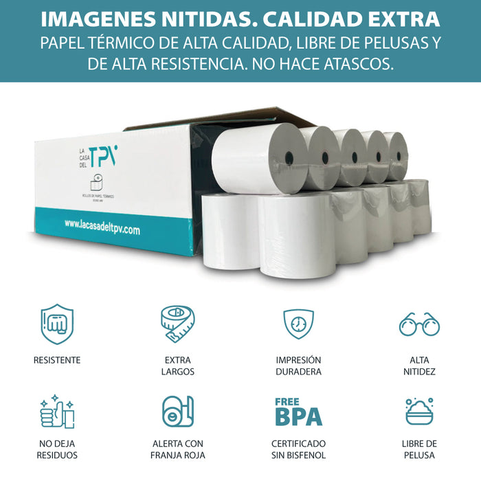 PAPEL TÉRMICO | 100 ROLLOS | 57 x 40 mm | Sin Bisfenol