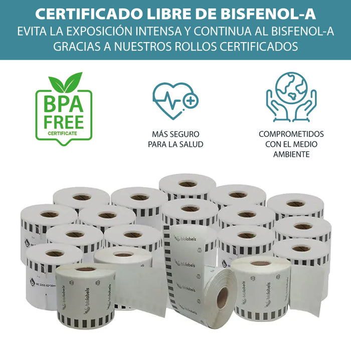 Caja 48 rollos Cinta Brother DK-22205 QL Rollo Papel Continuo 62mm x 30.48 Metros Generico