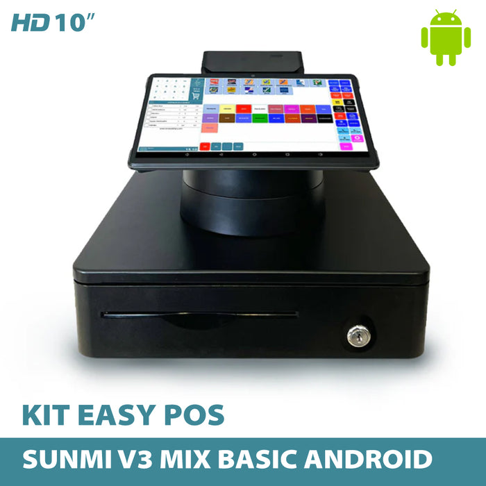 KIT TPV + EASY POS Android SUNMI V3MIX | Hexa-Core | 4GB RAM | 32GB | 10.1" | GMS | NFC | Impresora 80mm | + Cajón
