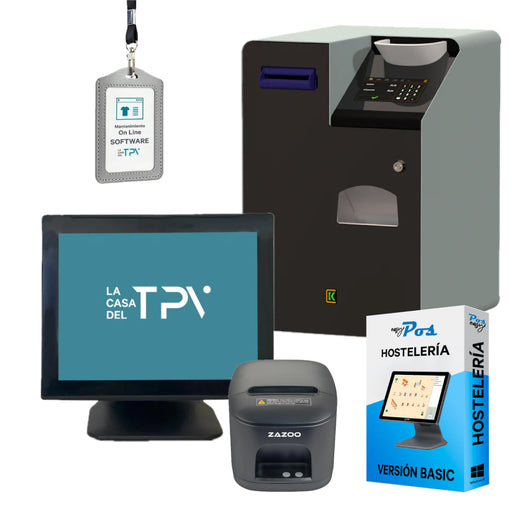 KIT TPV + EASY POS Windows GEON SUNPOS | Quad-Core J4125 | 8GB RAM | 128GB SSD | 15" | Cajón inteligente Cashkeeper CK950 Pro + Impresora