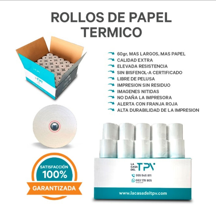 Caja 48 rollos papel térmico 80 x 80 x mm Sin Bisfenol