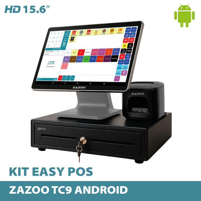 KIT TPV + EASY POS Android ZAZOO TC9 | Octa-Core | 8GB RAM | 128GB | 15.6” | GMS | Impresora + Cajón