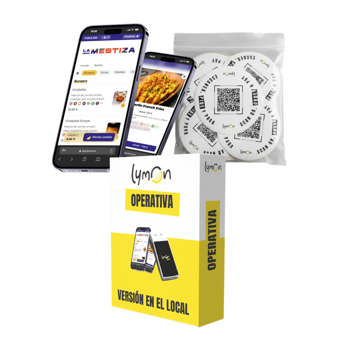 Licencia de Lymon Operativa "EN EL LOCAL" con 30 días de prueba + puesta en marcha + 25 pegatinas QR Lymon estándar