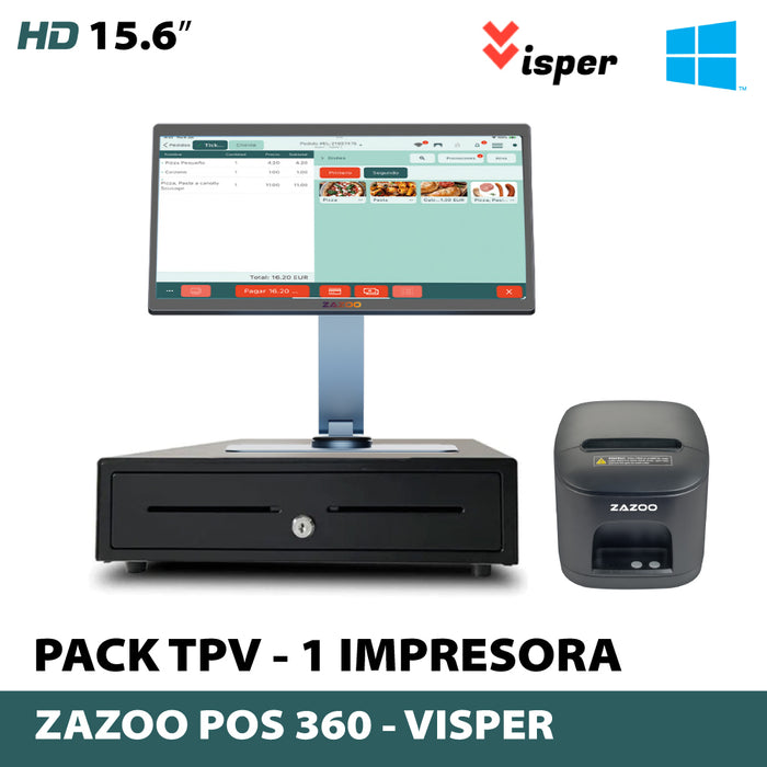 Pack ZAZOO: ZAZOO 360/Impresora térmica de tickets/Cajón portamonedas automático · VISPER