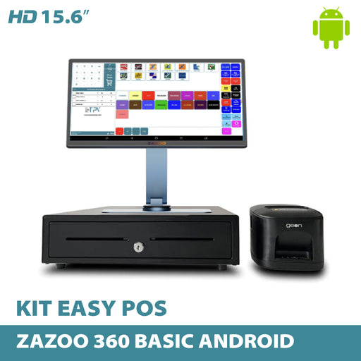KIT TPV + EASY POS Android ZAZOO POS 360 | Quad-Core RK3566 | 4GB RAM | 64GB | 15" | GMS | Cajón + Impresora