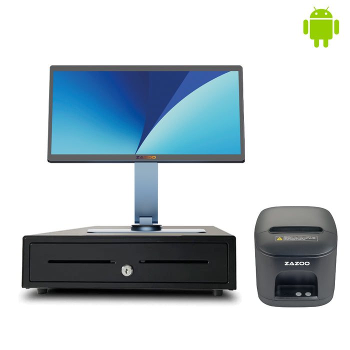 Pack TPV Android ZAZOO POS 360 | Quad-Core RK3399 | 4GB RAM | 64GB | 15" | Cajón + Impresora