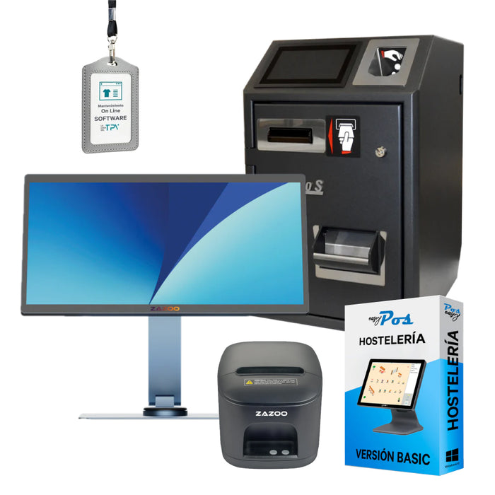 KIT TPV + EASY POS Windows ZAZOO 360 | Quad-Core J4125 | 8GB RAM | 128GB SSD | 15" | Cajón inteligente CashDro S + Impresora