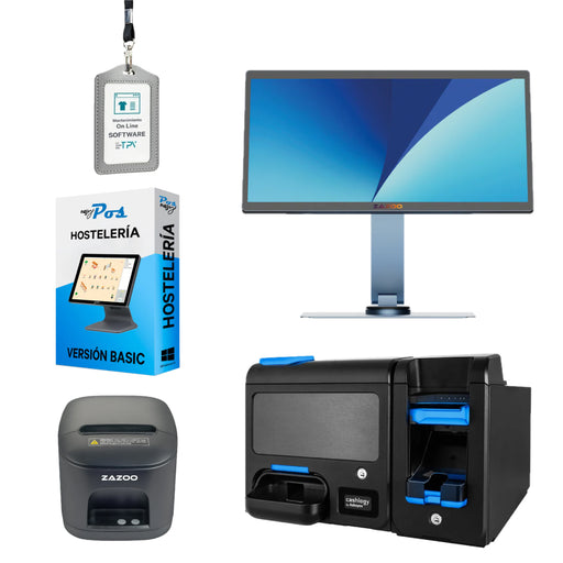KIT TPV + EASY POS Windows ZAZOO 360 | Quad-Core J4125 | 8GB RAM | 128GB SSD | 15" | Cajón inteligente Cashlogy POS2023 + Impresora