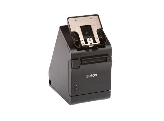 Epson TM-m30II-S negra, fotografía oficial de serie con soporte sin tableta