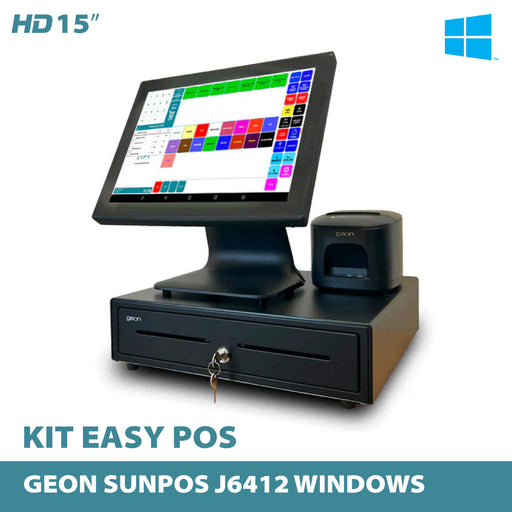 KIT TPV + EASY POS Windows GEON SUNPOS J6412 | Quad-Core J6412 | 8GB RAM | 128GB SSD | 15" | Cajón + Impresora