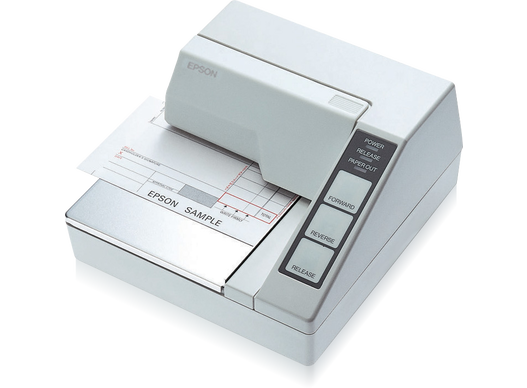Epson TM-U295 blanca, impresión de albarán, vista en perspectiva